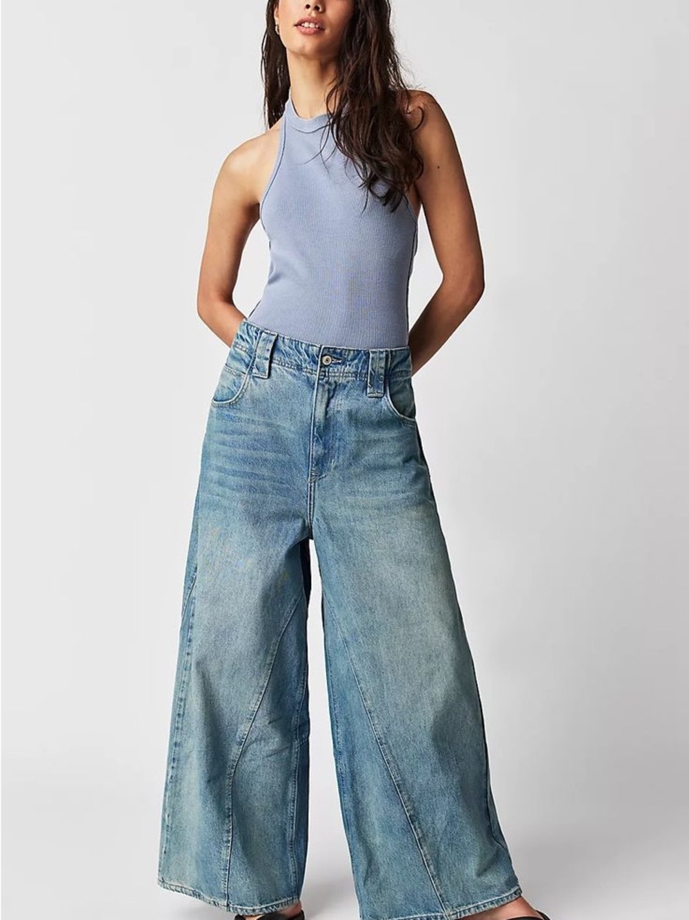 Free People Chill Vibes Dropped Wide Leg Jeans